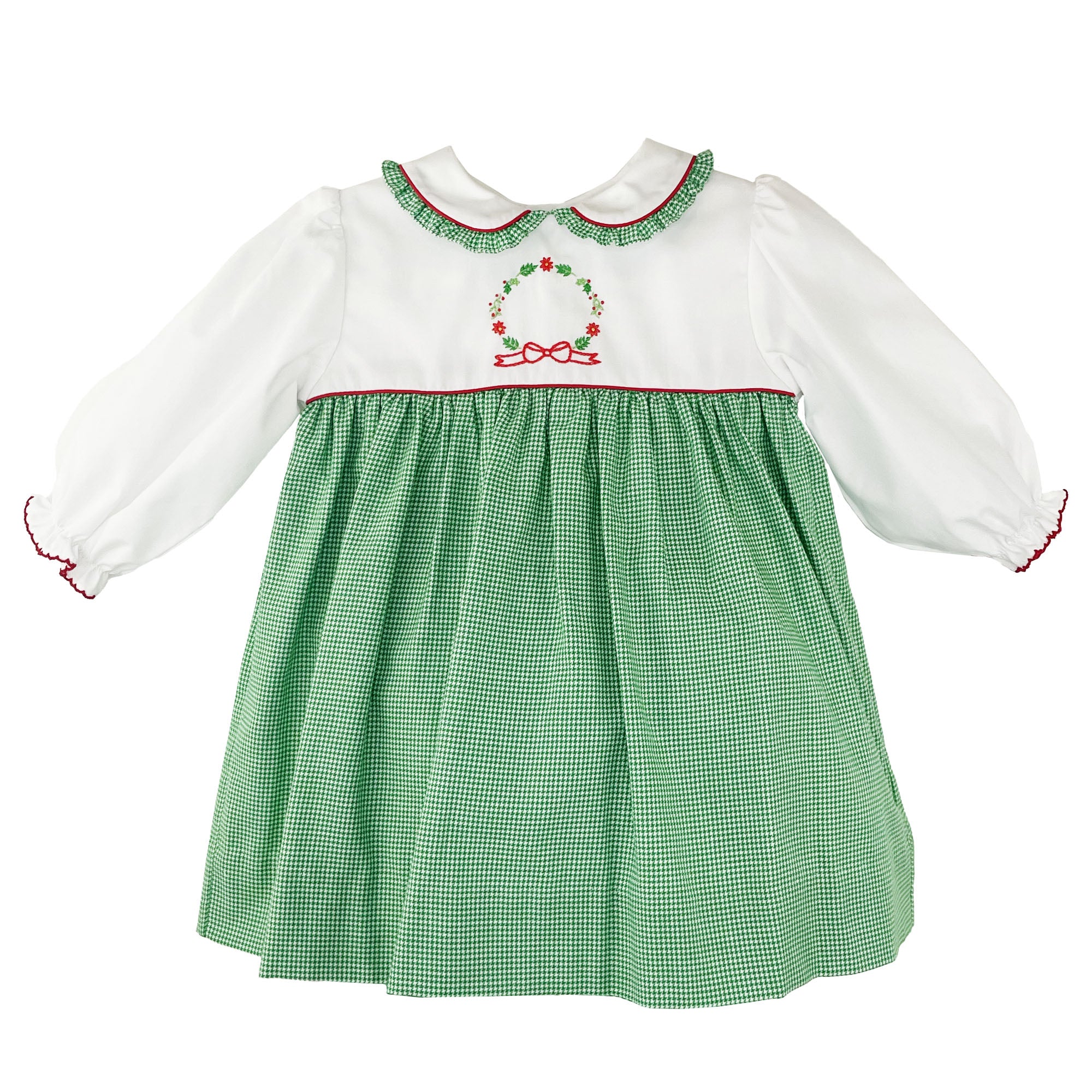 christmas wreath dress Holiday Wreath White Print Ruffle Collared Dress Classic Whimsy