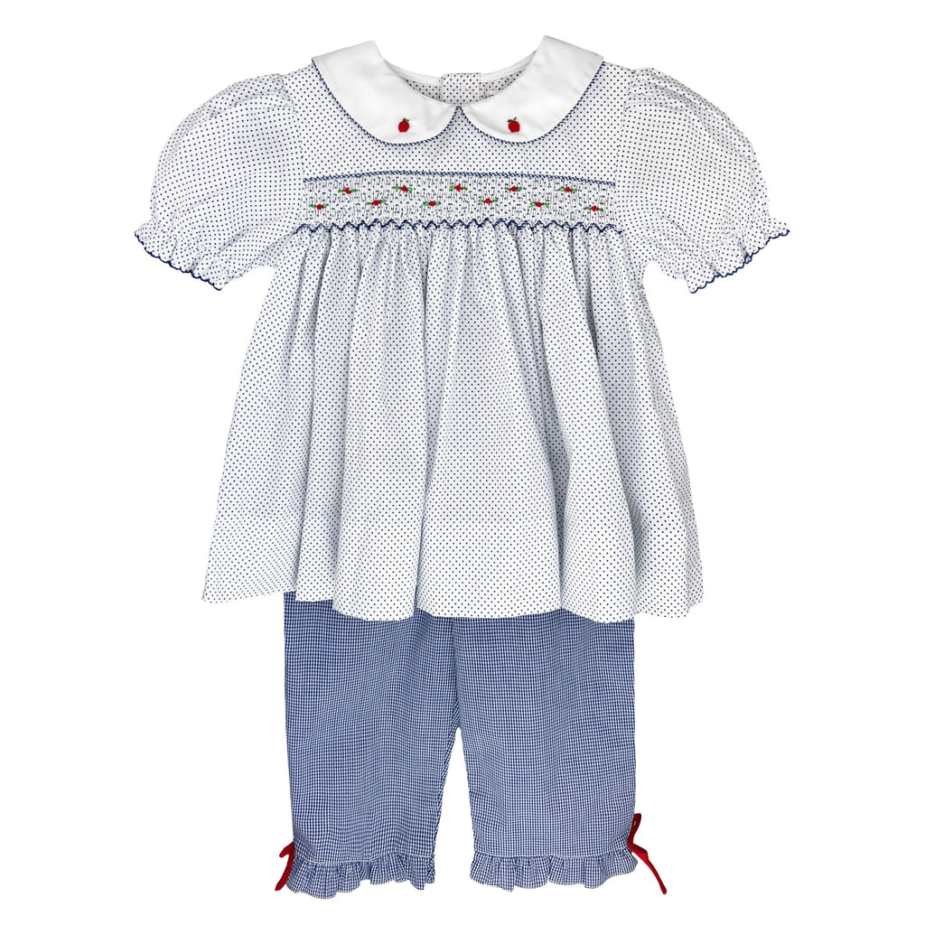 Apple Embroidered Smocked Top & Pant Set - Petit Ami & Zubels All Baby! Top & Pant Set