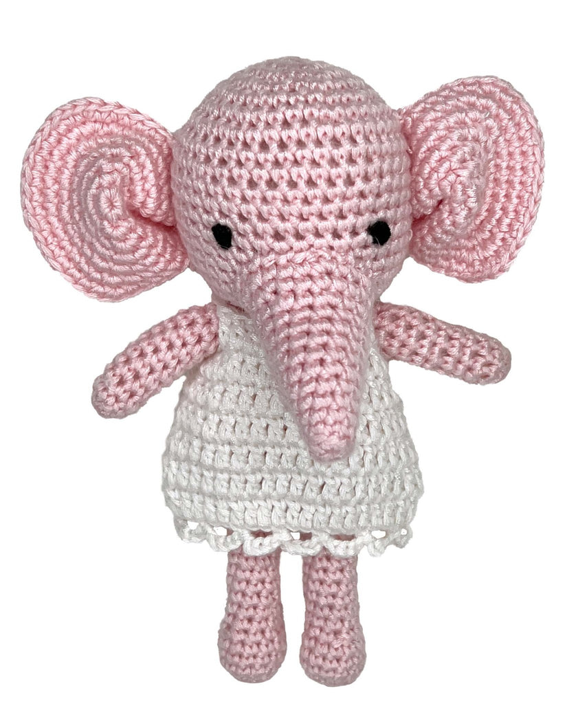 Elephant Bamboo Crochet Rattle in Pink - Petit Ami & Zubels All Baby! Toy
