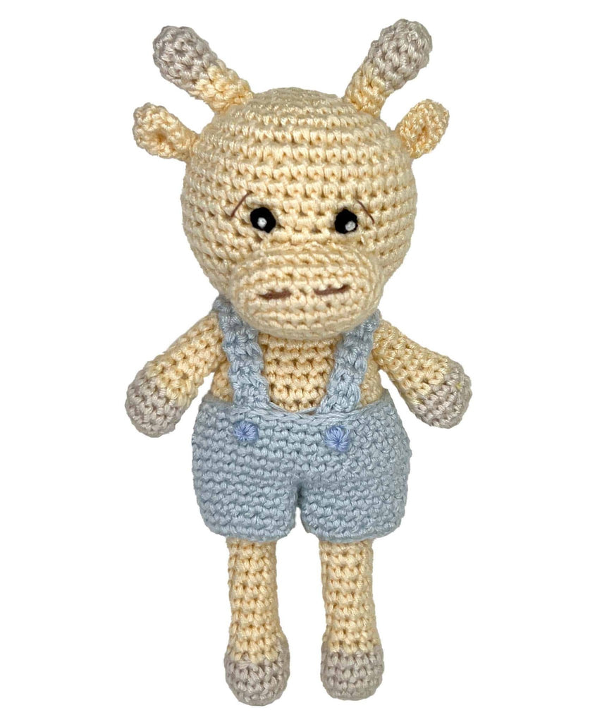 Giraffe Bamboo Crochet Rattle in Blue - Petit Ami & Zubels All Baby! Toy