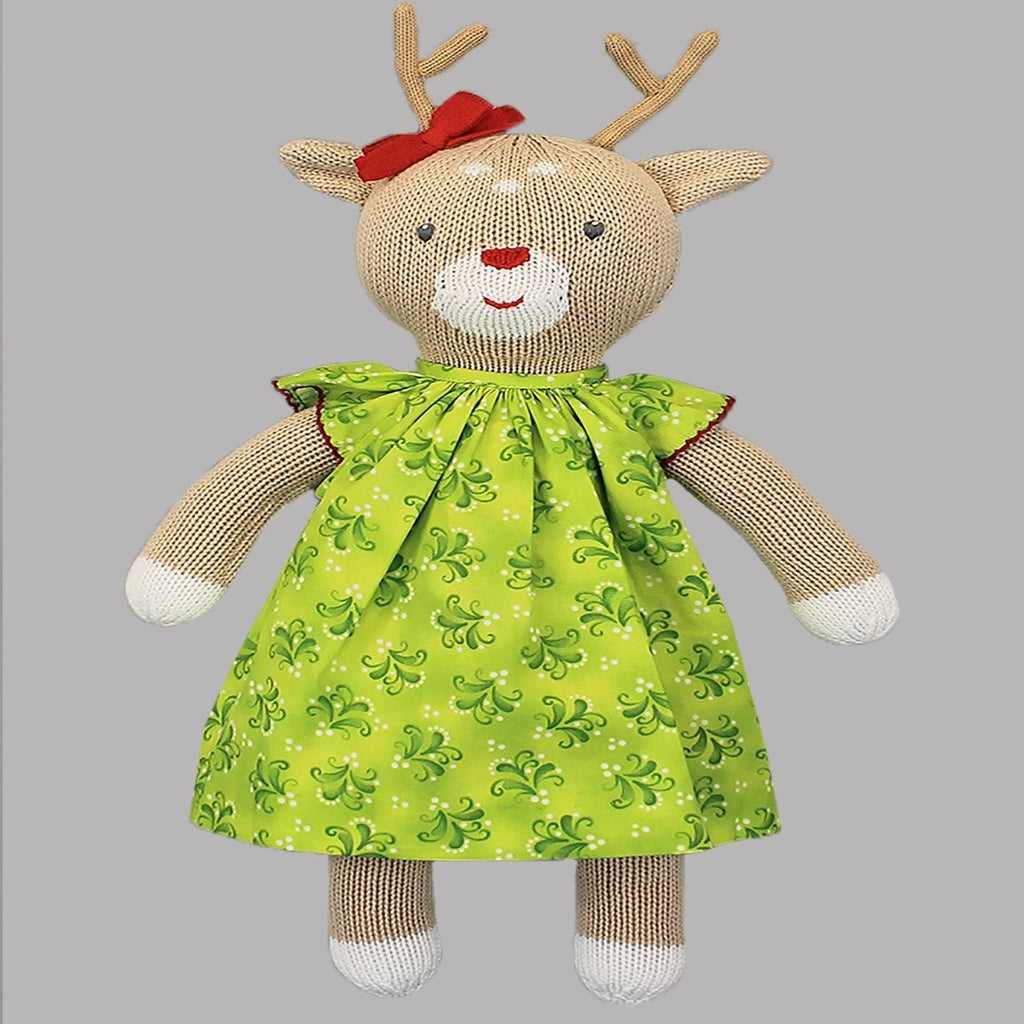 Knit Doll with Green Swirl Print Dress - Petit Ami & Zubels All Baby! Toy
