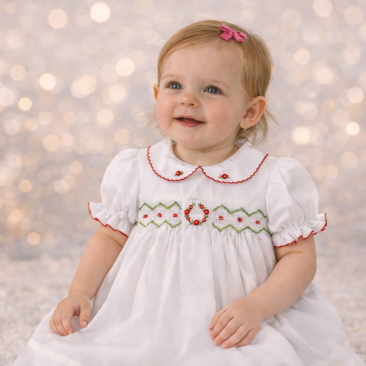 Embroidered Holiday Smocked Dress