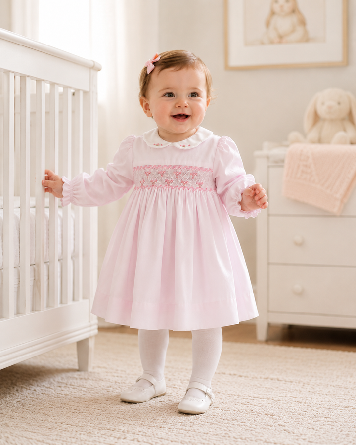 Dress with Corded Smocking and Scallop Collar