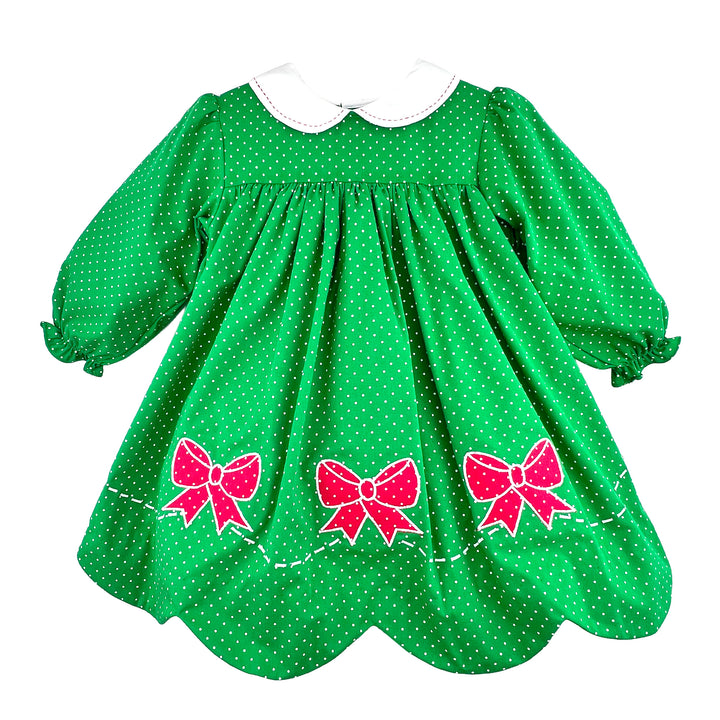 Green Dot Dress with Red Bow Appliques
