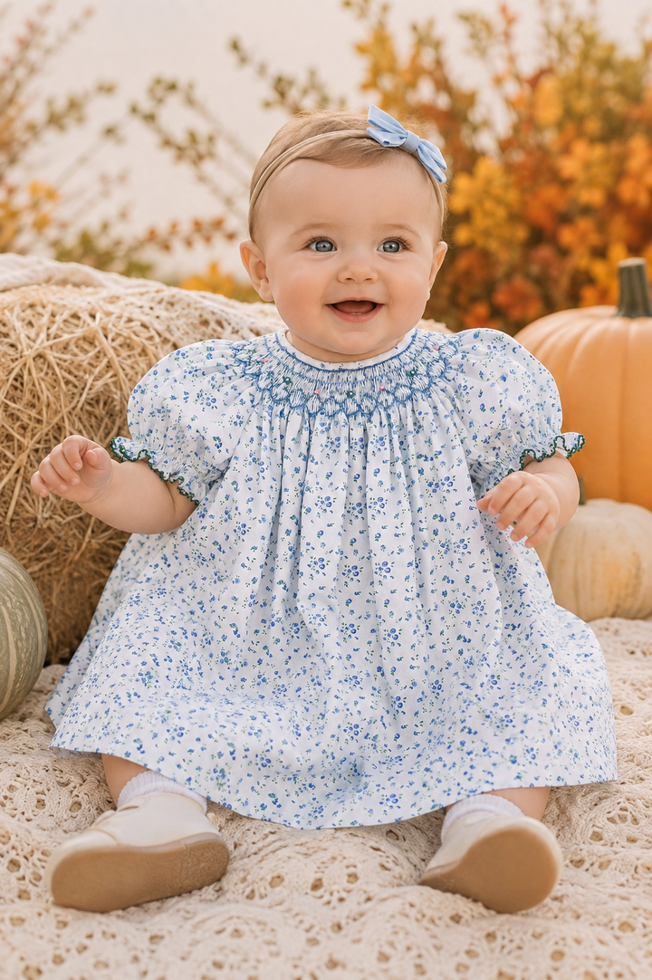 Floral Print Bishop Smocked Dress