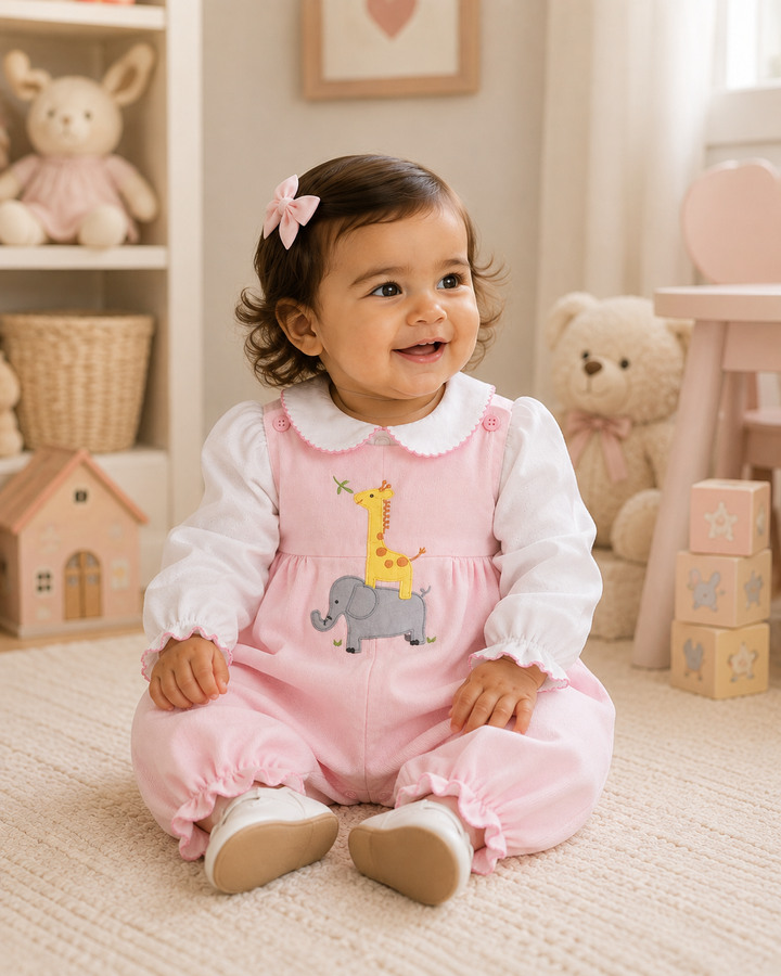 Stacked Animal Applique Longall in Pink