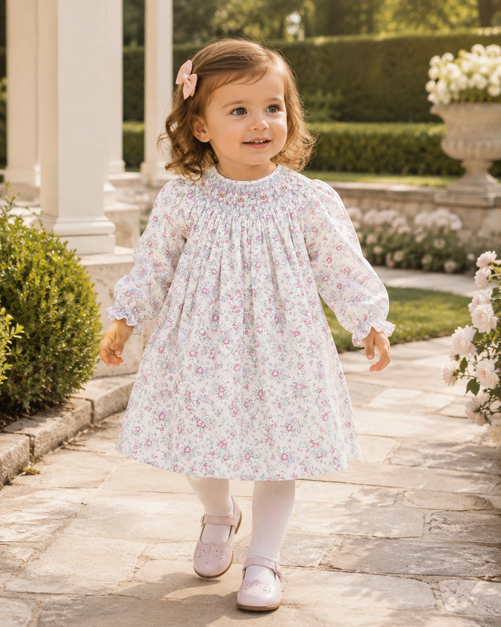 Hand Bishop Smocked Floral Print Dress