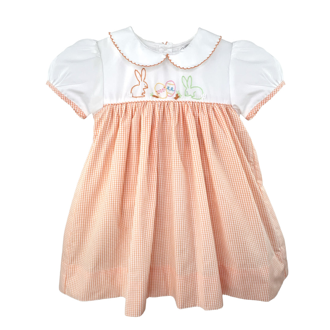Dress with Hand Embroidered Easter Bunnies | Petit Ami Girls Spring & Summer 9M / Peach Dress with Hand Embroidered Easter Bunnies | Petit Ami Girls Spring & Summer 9M / Peach