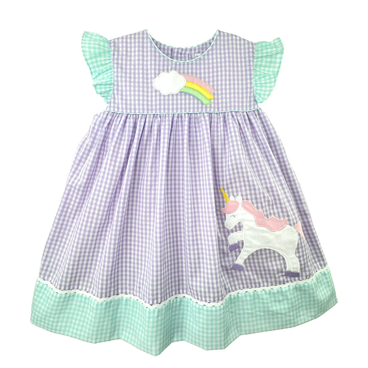 Dress with Unicorn and Rainbow Appliques