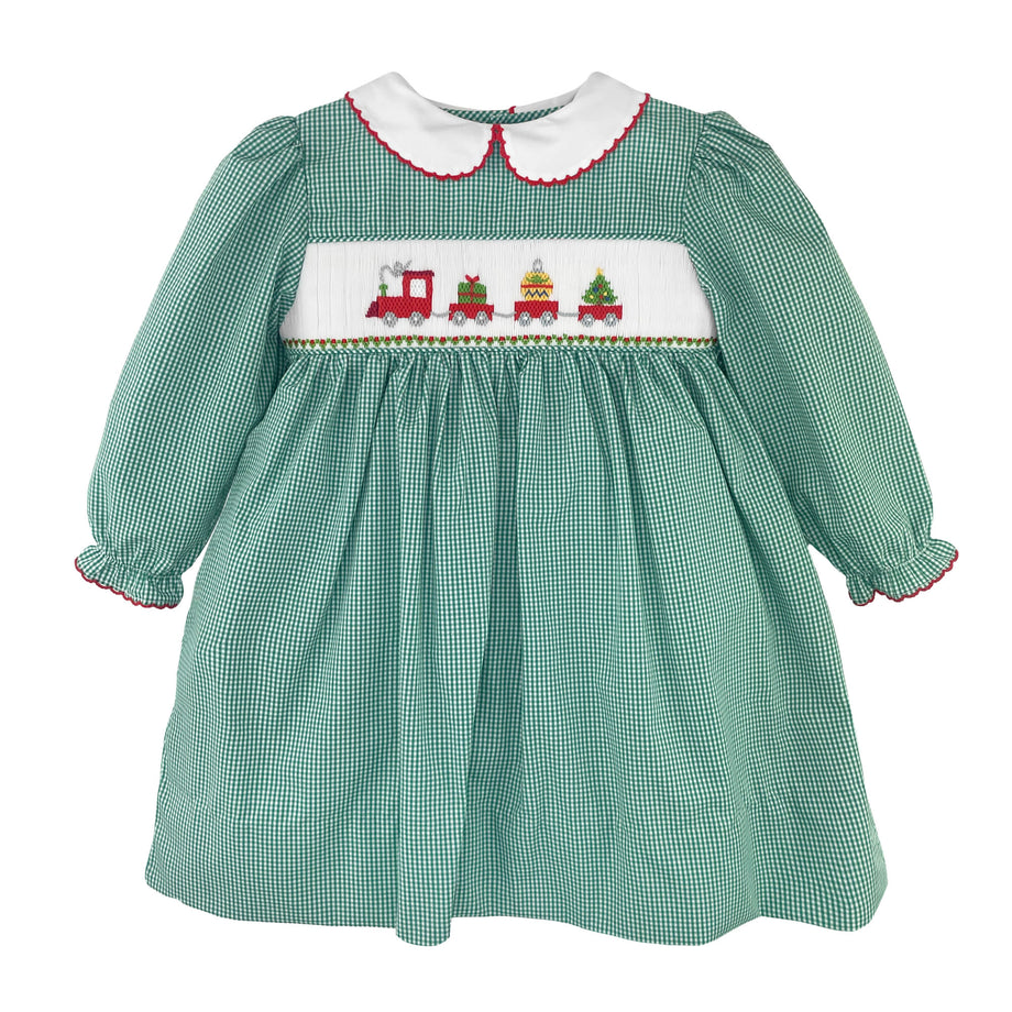 white christmas dresses Christmas Train Dress with Hand Picture Smocking