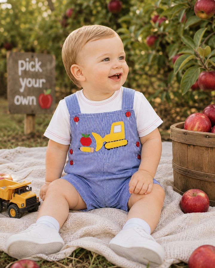 Shortall &amp; Shirt with Apple &amp; Bulldozer Applique