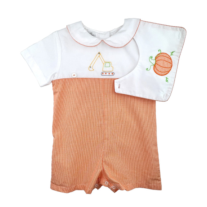 Construction Romper with Removeable Pumpkin Bib