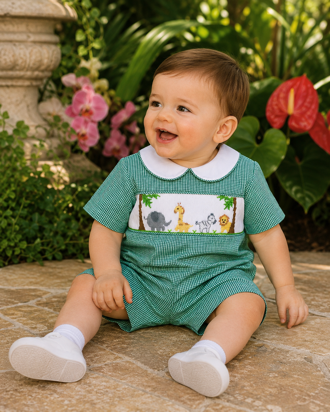 Hand Picture Smocked Safari Animal Romper