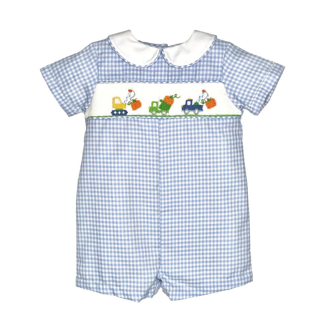Hand Picture Smocked Construction Pumpkin Romper