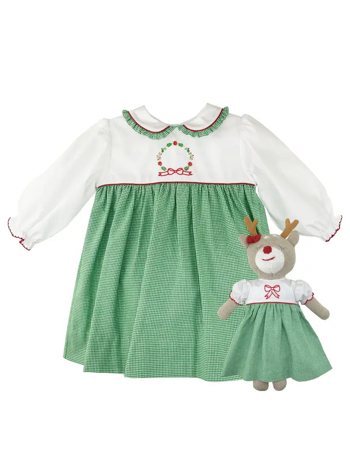 Holiday Wreath Hand Embroidered Dress