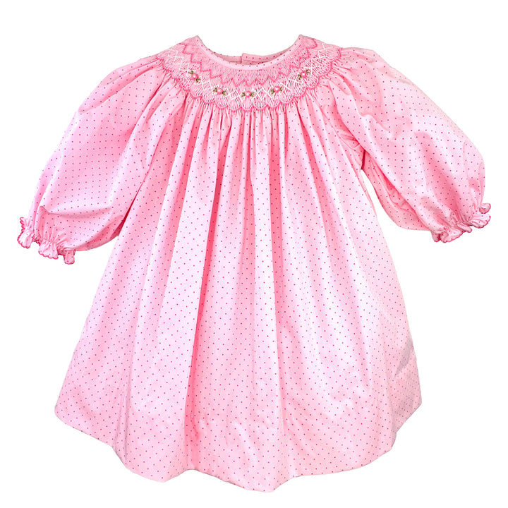 Pink Dot Dress with Bishop Smocking