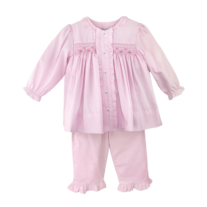Top &amp; Pant Set with Floral Bishop Smocking