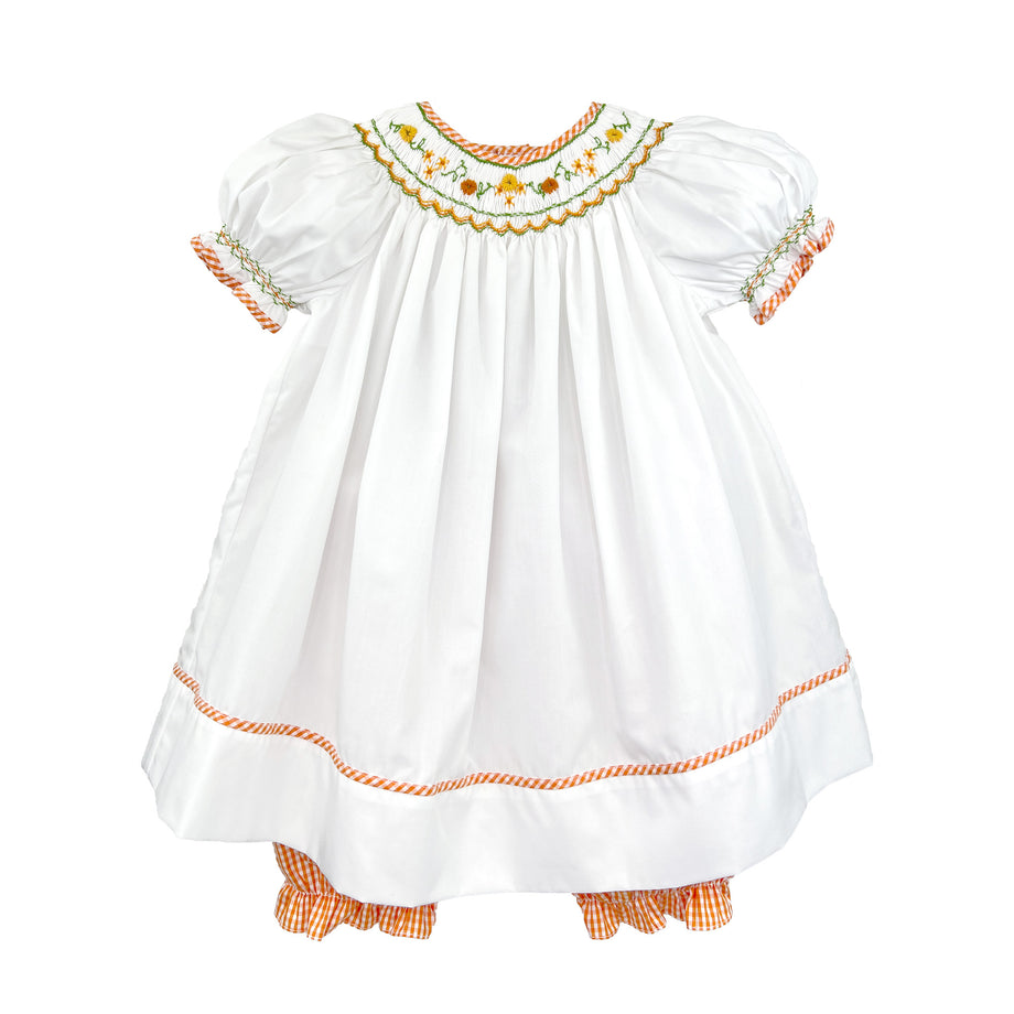 Harvest Smocked Dress and Pantaloon Petit AMI Girls Fall Winter 12M White