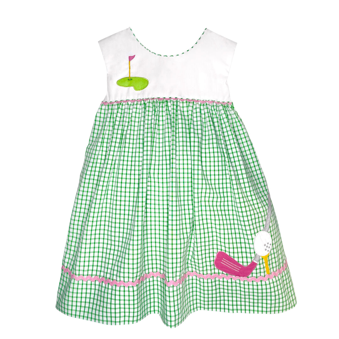 Sundress with Overlay Skirt and Golf Themed Applique | Girl's Spring & Summer Collection 4T / Green Sundress with Overlay Skirt and Golf Themed Applique | Girl's Spring & Summer Collection 4T / Green
