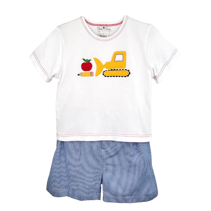 Shirt &amp; Short Set with Apple &amp; Bulldozer Applique