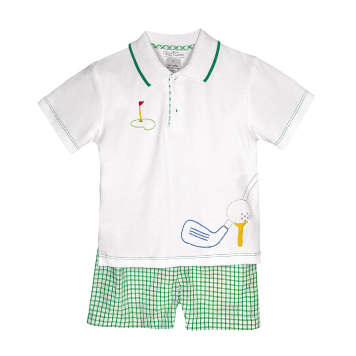 Shirt and Shorts Set with Golf Themed Embroidery