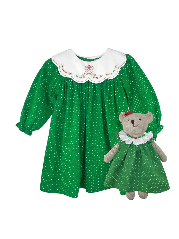 Green Dot Holiday Dress with Novelty Collar