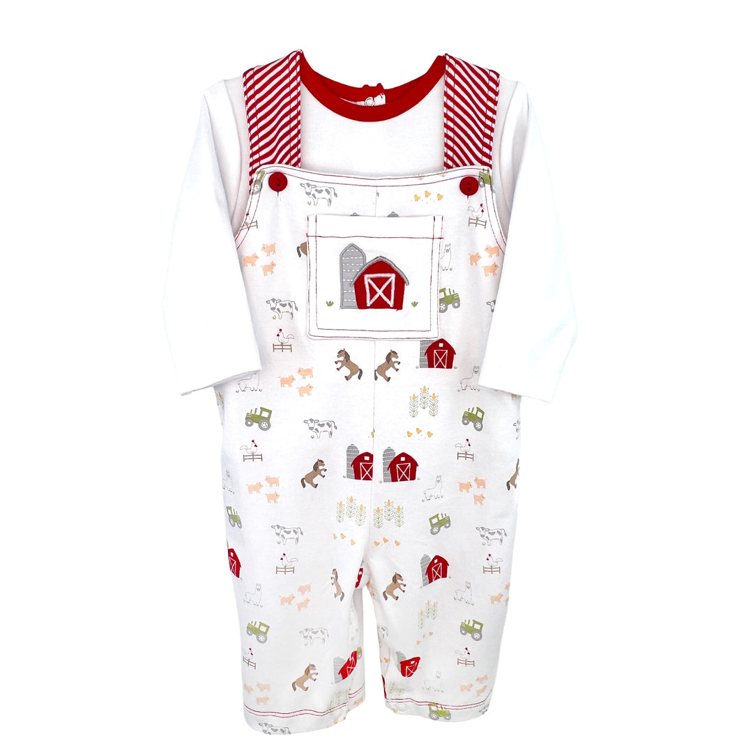 Farm Print Interlock Knit Overall &amp; Shirt Set