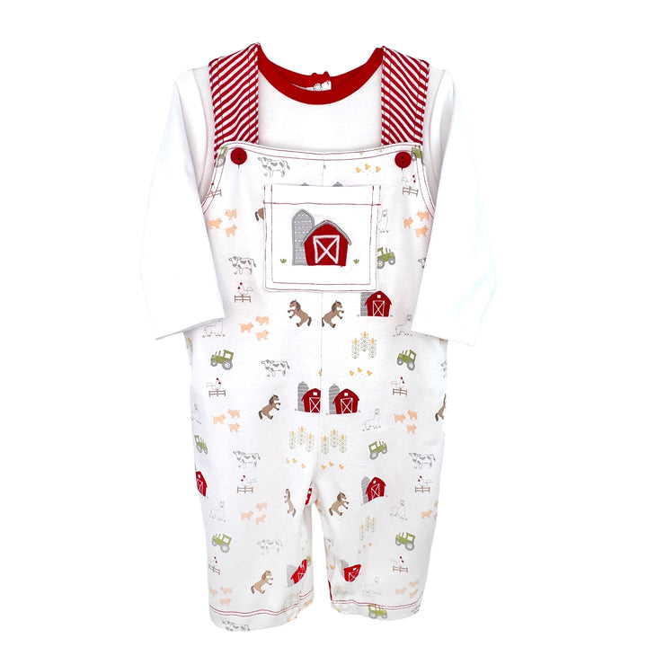 Farm Print Interlock Knit Overall &amp; Shirt Set