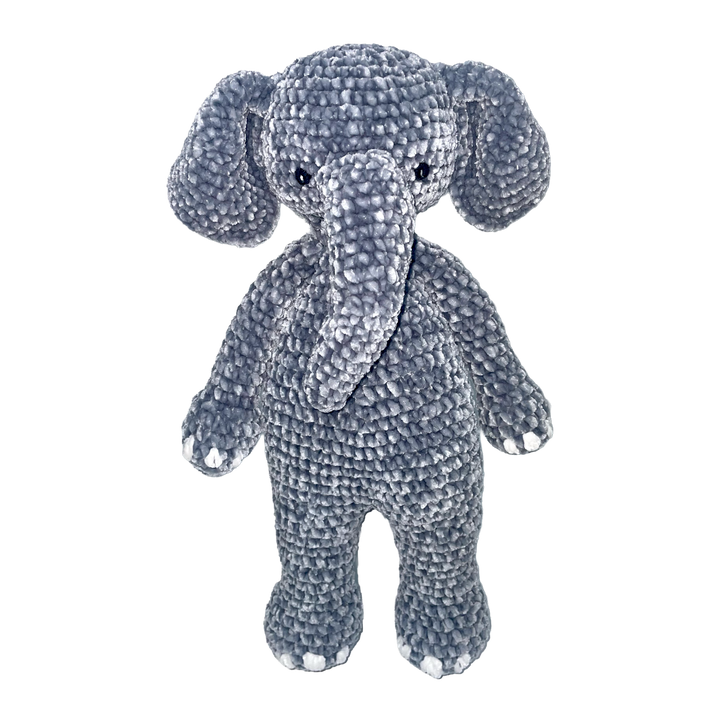 Eugene the Elephant Chenille Hand Crochet Doll 12"