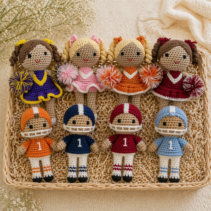 Football Player Bamboo Crochet Rattle - Maroon &amp; White