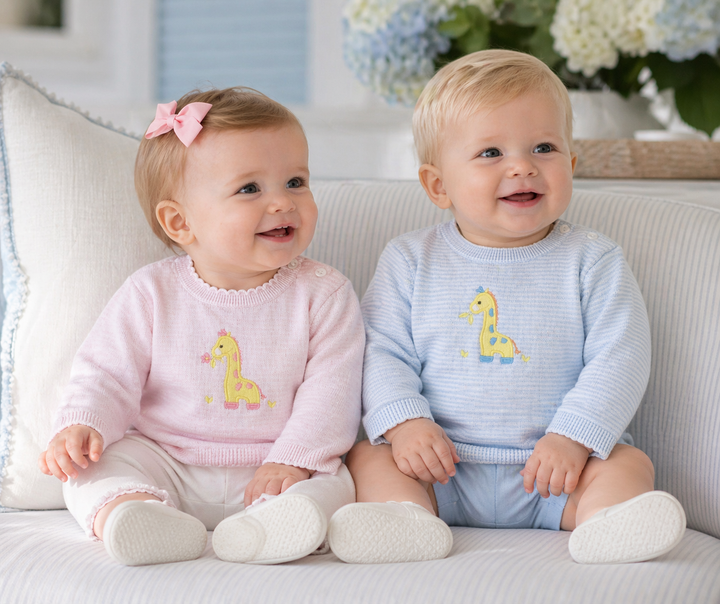 Baby Giraffe Lightweight Knit Sweater in Pink