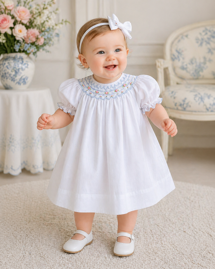 Dress with Hand Bishop Scalloped Smocking