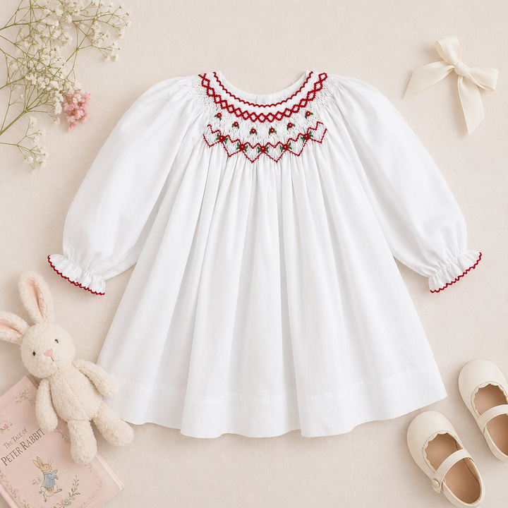 Dress with Heart Shaped Bishop Smocking