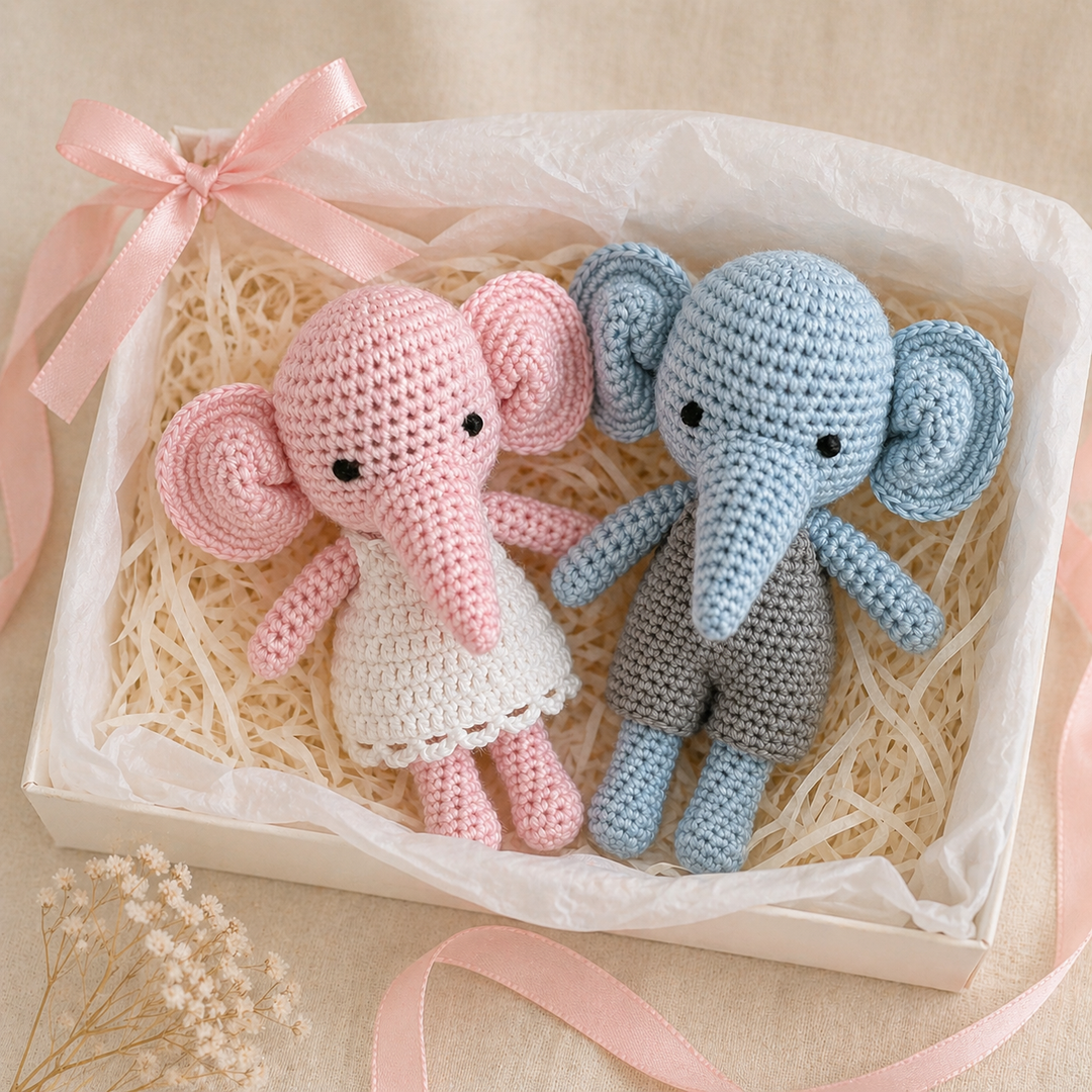 Elephant Bamboo Crochet Rattle in Pink