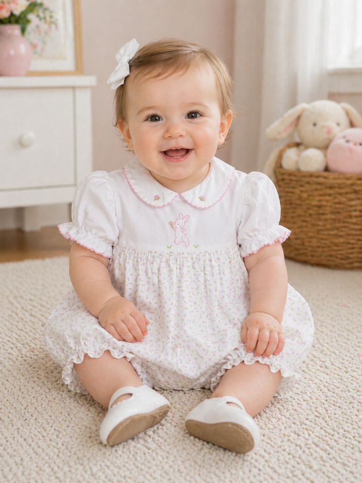 Embroidered Bunny Bubble with Floral Print