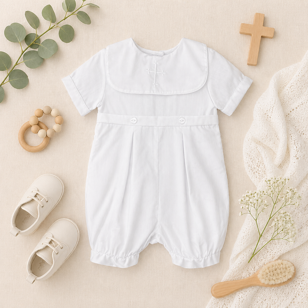 Embroidered Cross Christening Romper