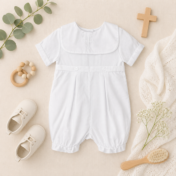 Embroidered Cross Christening Romper