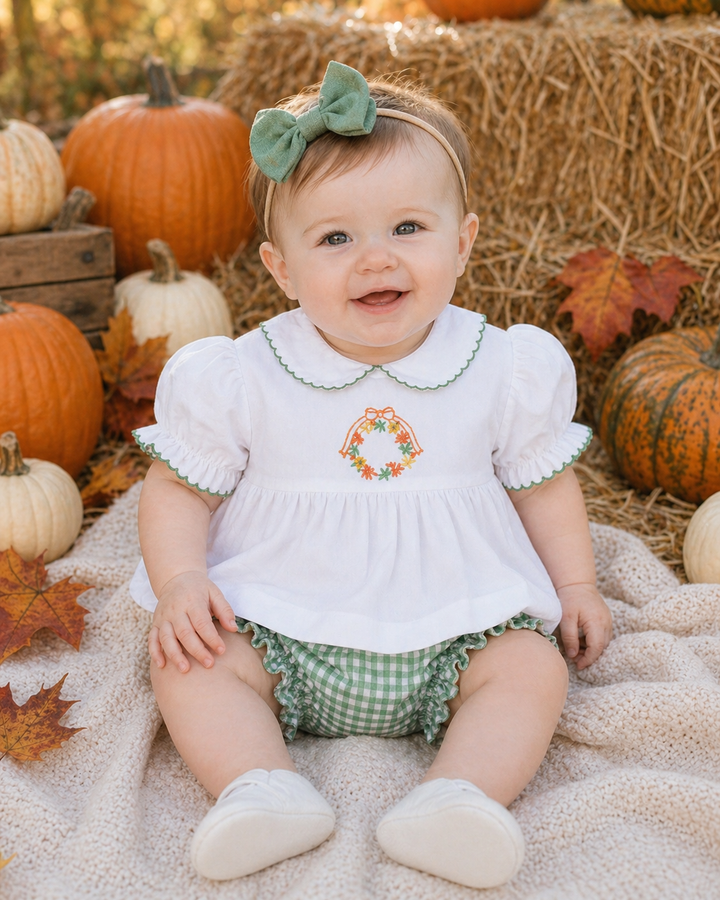 Fall Wreath Hand Embroidered Diaper Set