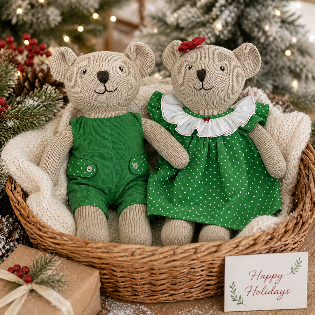Knit Bear Doll with Green Dot Dress