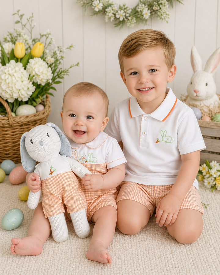 Knit Bunny Doll with Embroidered Carrot Romper