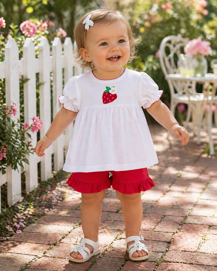 Knit Strawberry Shirt &amp; Shorts Set