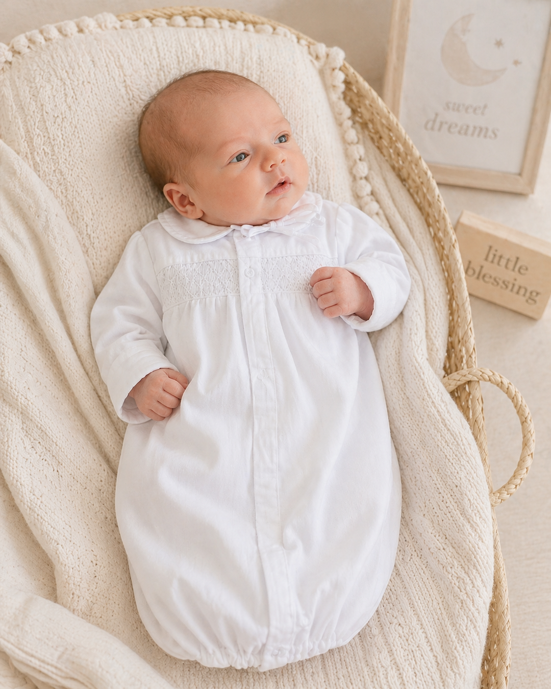 Neutral Smocked Bag
