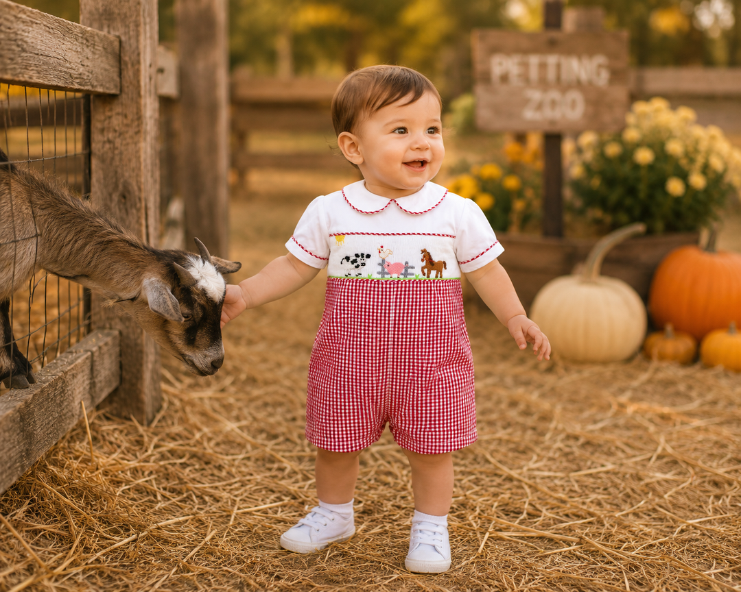 Hand Picture Smocked Farm Animal Romper