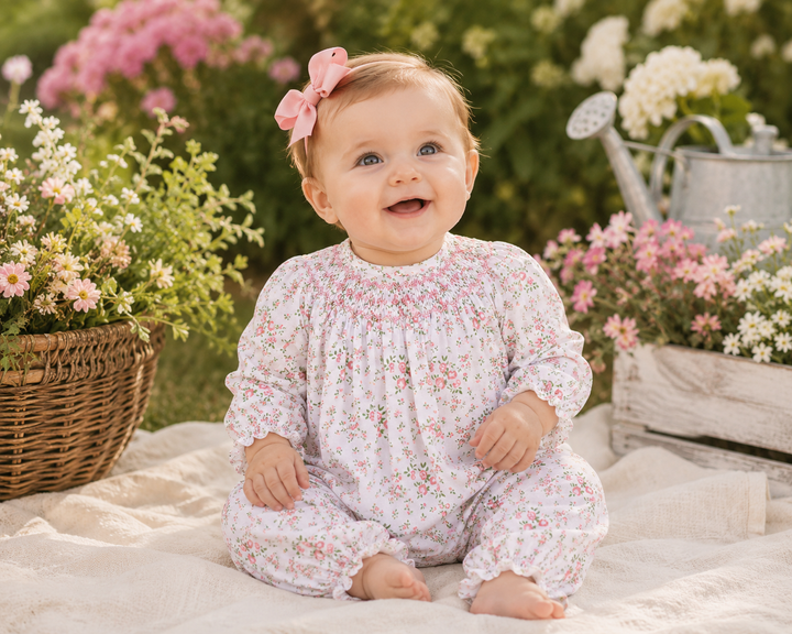 Floral Print Bishop Smocked Longall