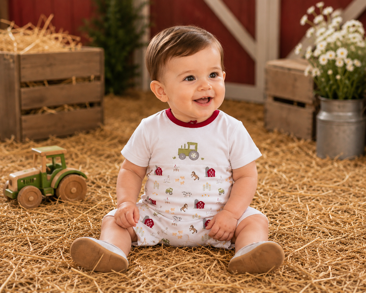 Farm Print Interlock Knit Romper
