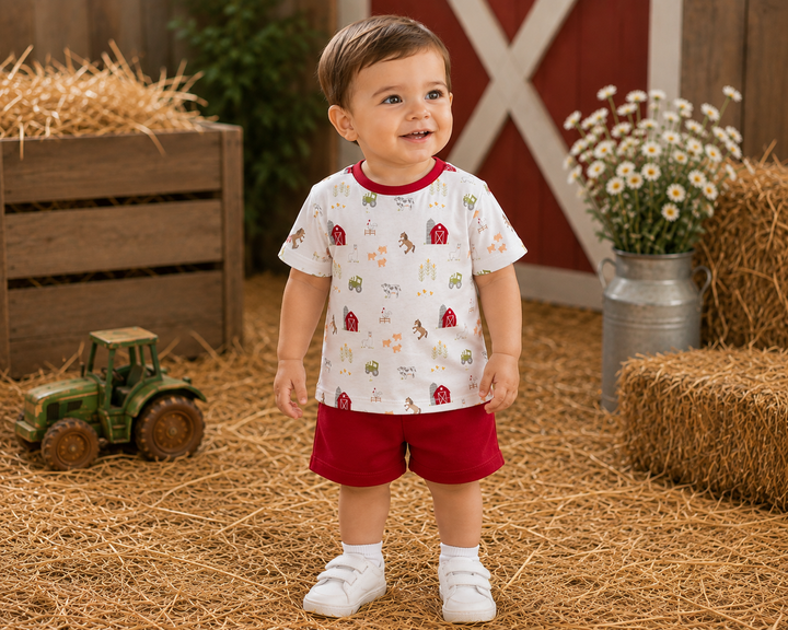 Farm Print Interlock Knit Shirt &amp; Shorts Set