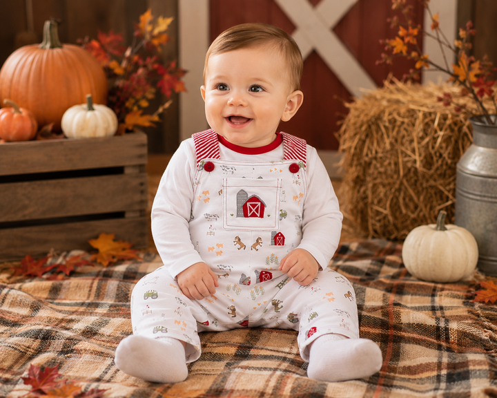 Farm Print Interlock Knit Overall &amp; Shirt Set