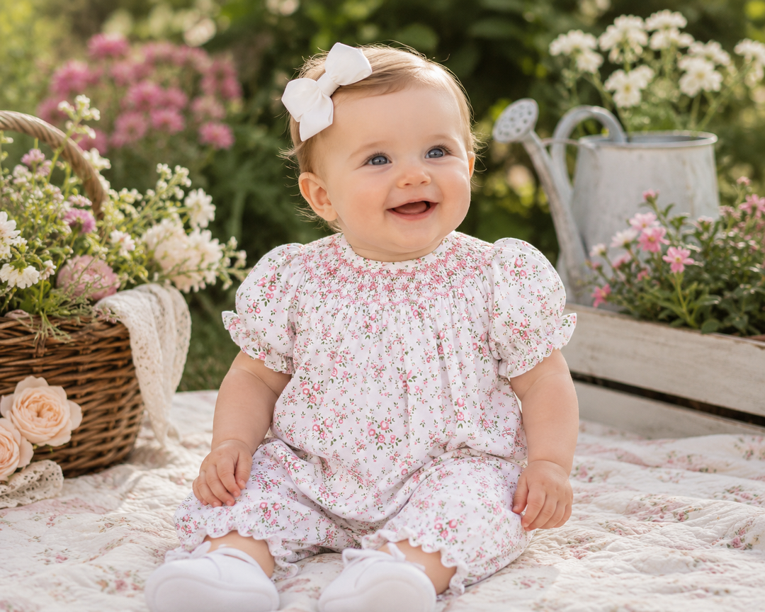 Floral Print Bishop Smocked French Bubble