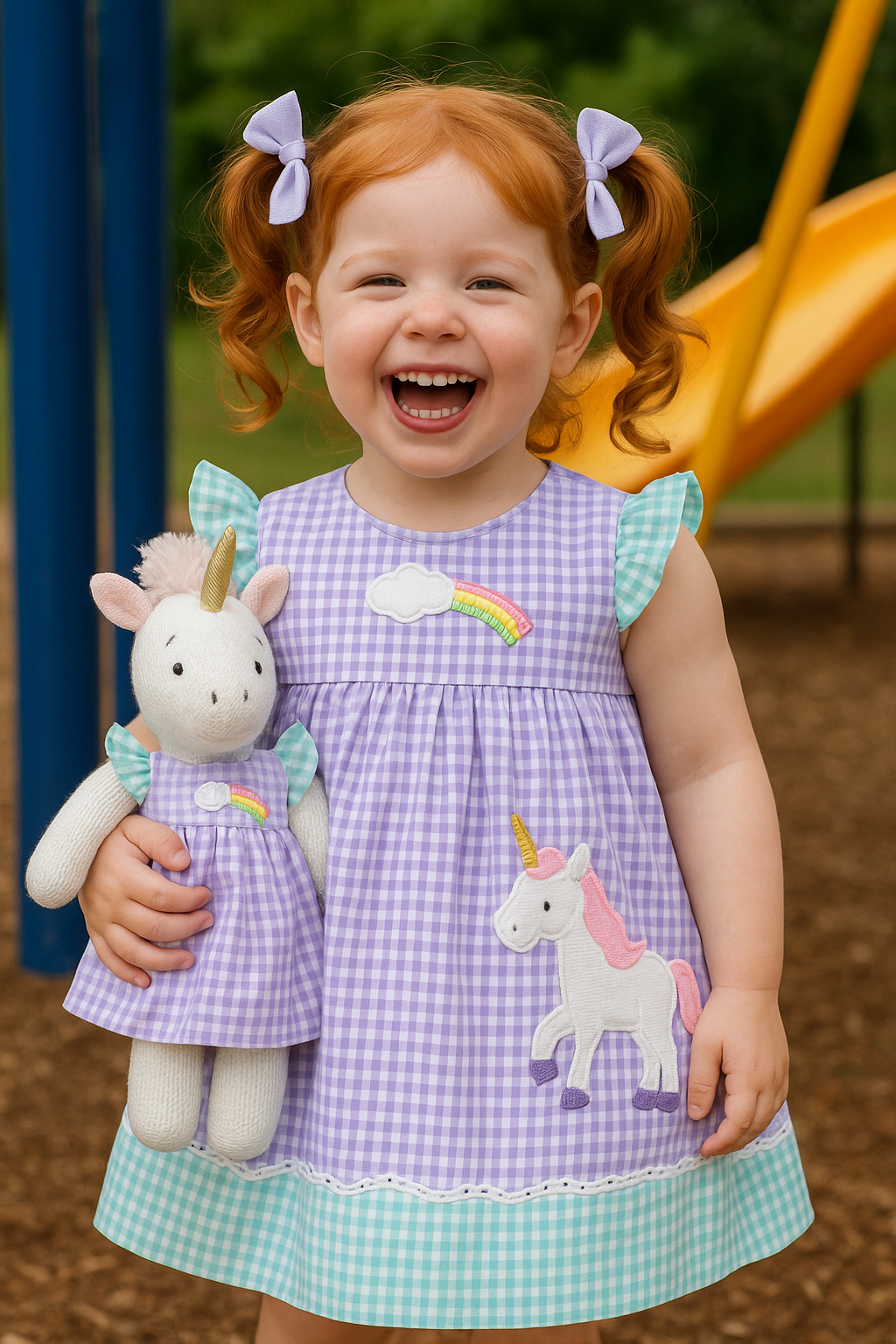 Knit Unicorn Doll with Rainbow Dress
