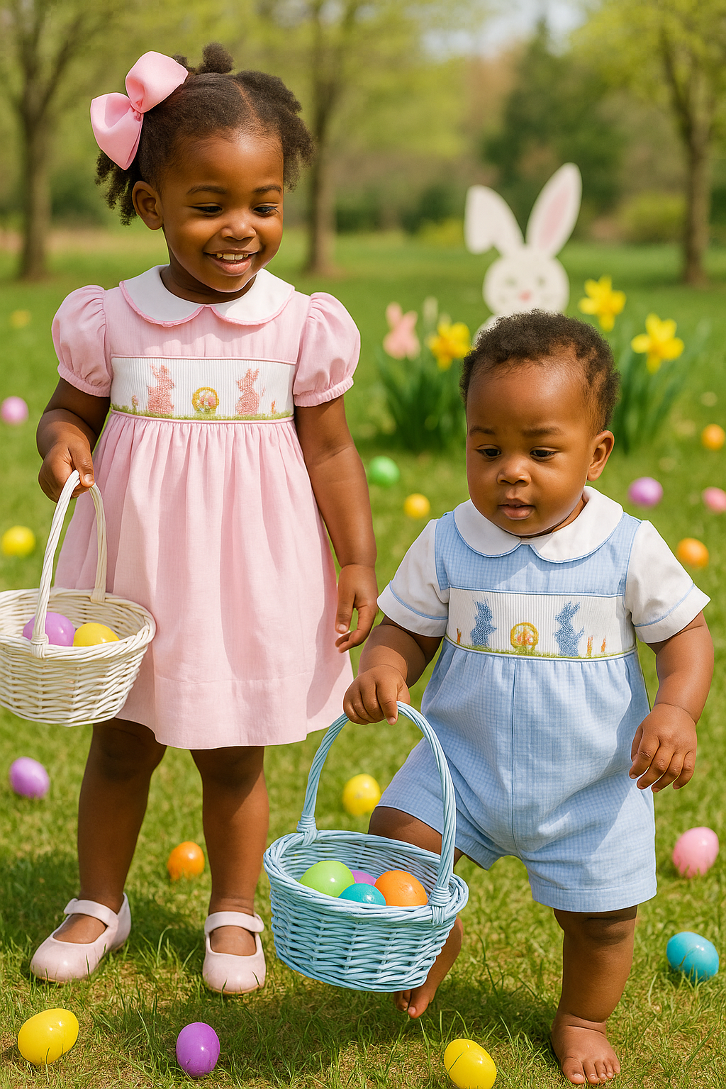 Easter Bunny Hand Picture Smocked Dress